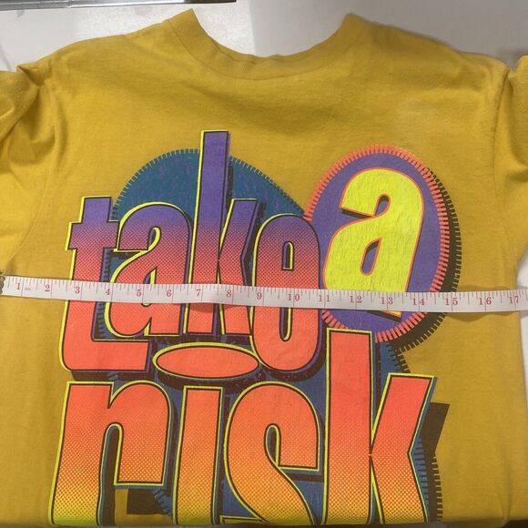 Vintage Early 90s Bugle Boy take a risk- Push U to the Xtreme Neon shirt 2 sided - Picture 10 of 12